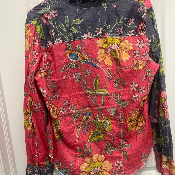 Cino Women's Long Sleeve Button Up Floral And Birds Size Small 100% Cotton - Picture 5 of 5